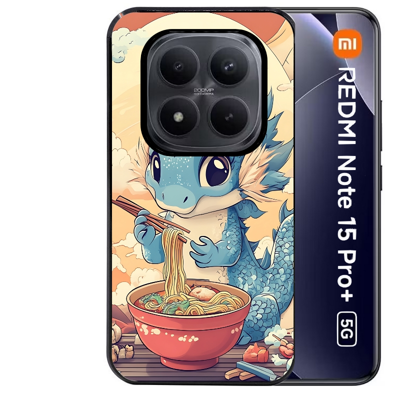 Coque noire taperso pour Redmi Note 15 et PRO PLUS 4G 5G avec motif dragon ramen 2 protection antichoc personnalisée