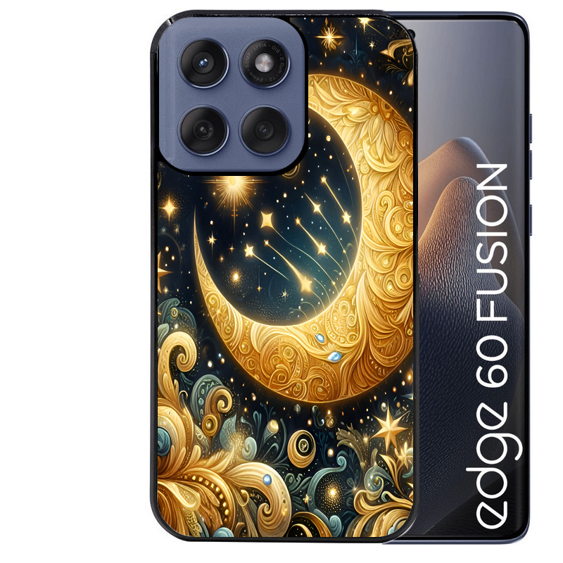 Coque noire taperso pour Moto Edge 60 et Neo Fusion Pro avec motif lune astre protection antichoc personnalisée