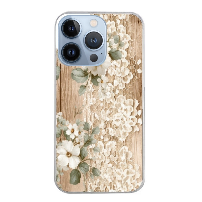 Coque taperso pour Iphone 11 et PRO PRO MAX avec motif bois et dentelle 1 protection antichoc personnalisée