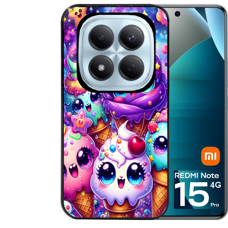 Coque noire taperso pour Redmi Note 15 et PRO PLUS 4G 5G avec motif anime ice cream kawaii protection antichoc personnalisée
