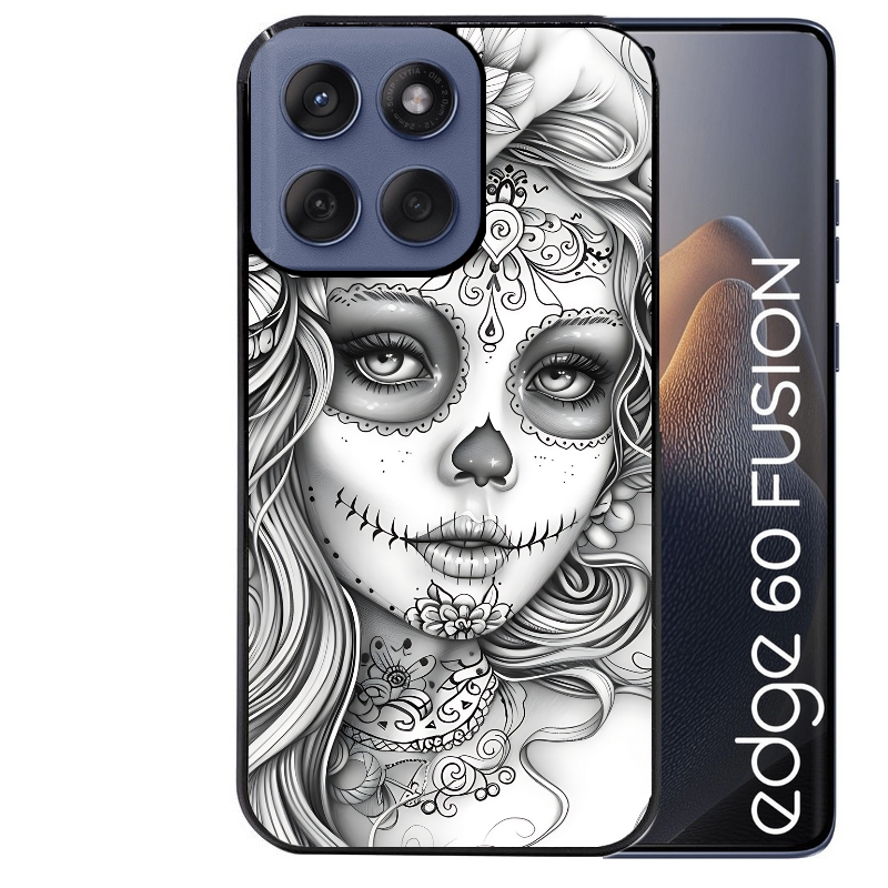 Coque noire taperso pour Moto Edge 60 et Neo Fusion Pro avec motif mort calavera tatoo protection antichoc personnalisée