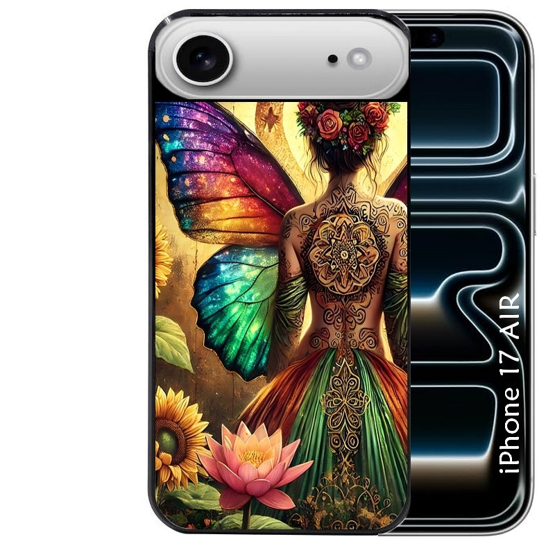 Coque noire taperso pour Iphone 17 17E AIR MAX PRO avec motif fee et fleurs protection antichoc personnalisée