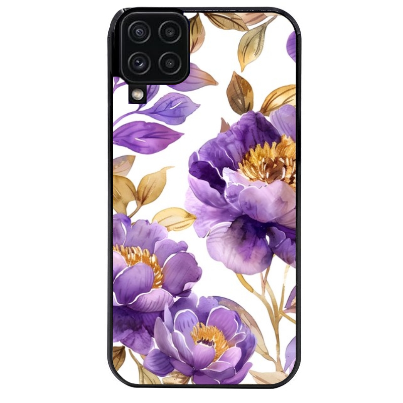 Coque noire taperso pour galaxy A22 A32 A52 A52S 4G 5G  avec motif fleur pivoine protection antichoc personnalisée