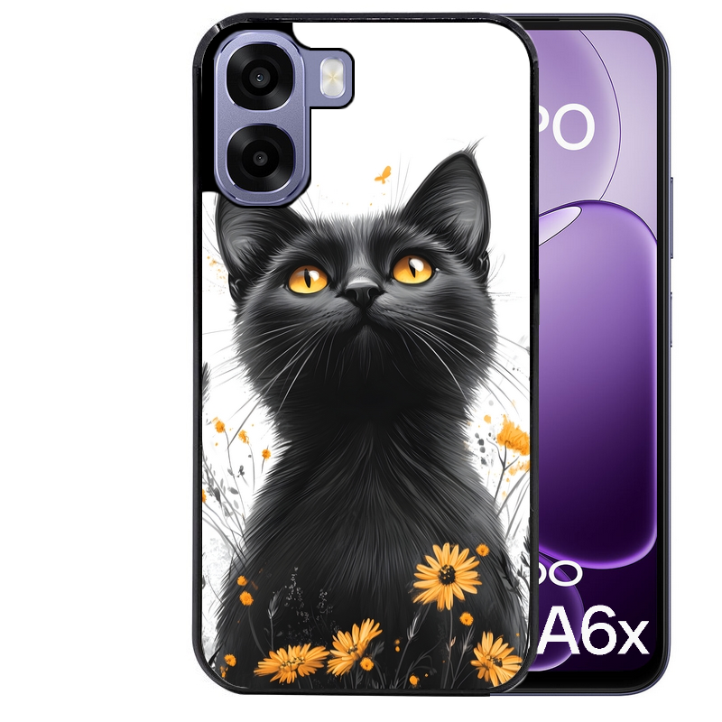 Coque noire taperso pour OPPO A6 A6X 4G et 5G avec motif chat eyes protection antichoc personnalisée