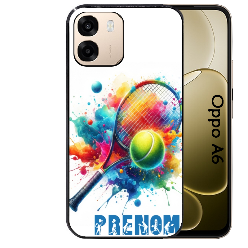 Coque noire taperso pour OPPO A6 A6X 4G et 5G avec motif tennis raquette personnalisee protection antichoc personnalisée
