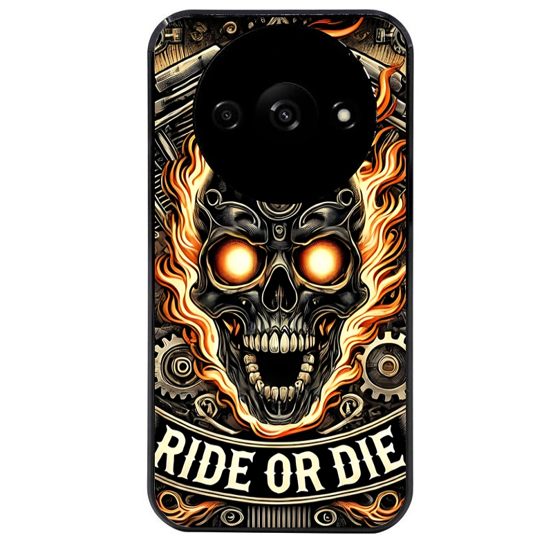 Coque noire taperso pour Redmi A3 avec motif tete de mort flamme protection antichoc personnalisée