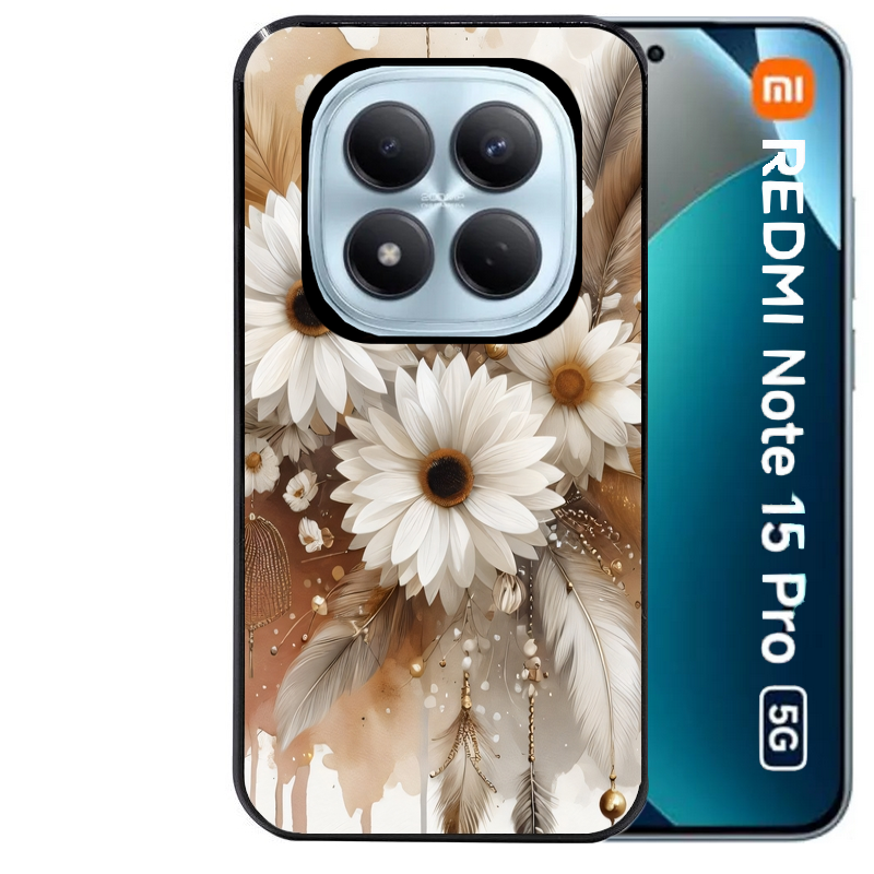 Coque noire taperso pour Redmi Note 15 et PRO PLUS 4G 5G avec motif dreamcatcher marguerite protection antichoc personnalisée