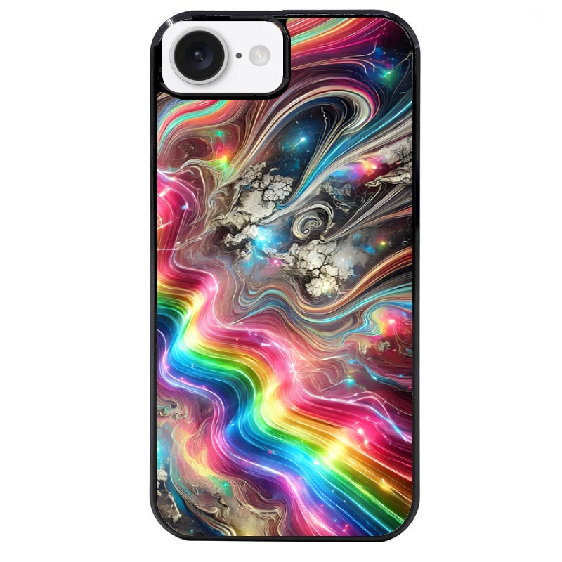 Coque noire taperso pour Iphone 17 17E AIR MAX PRO avec motif marbre arc en ciel protection antichoc personnalisée