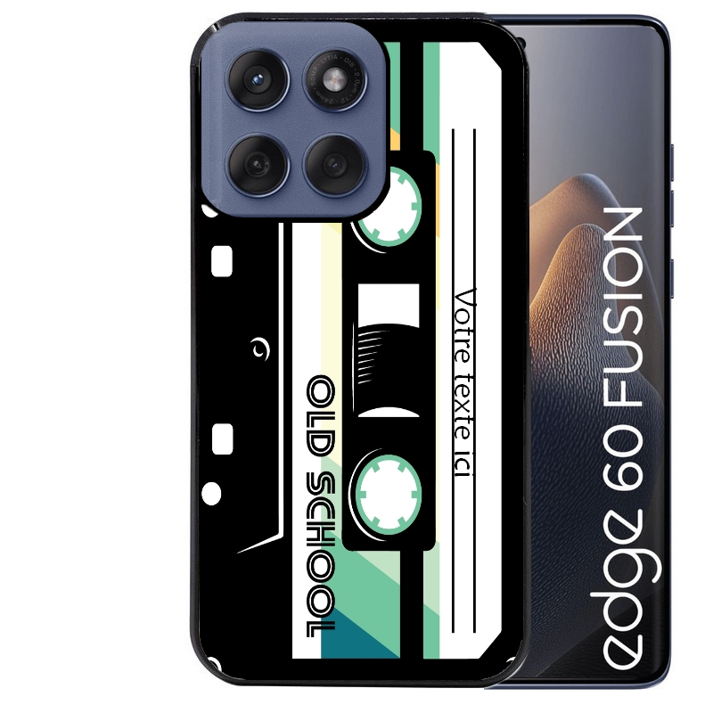 Coque noire taperso pour Moto Edge 60 et Neo Fusion Pro personnalisable avec motif cassette vintage protection antichoc personnalisée