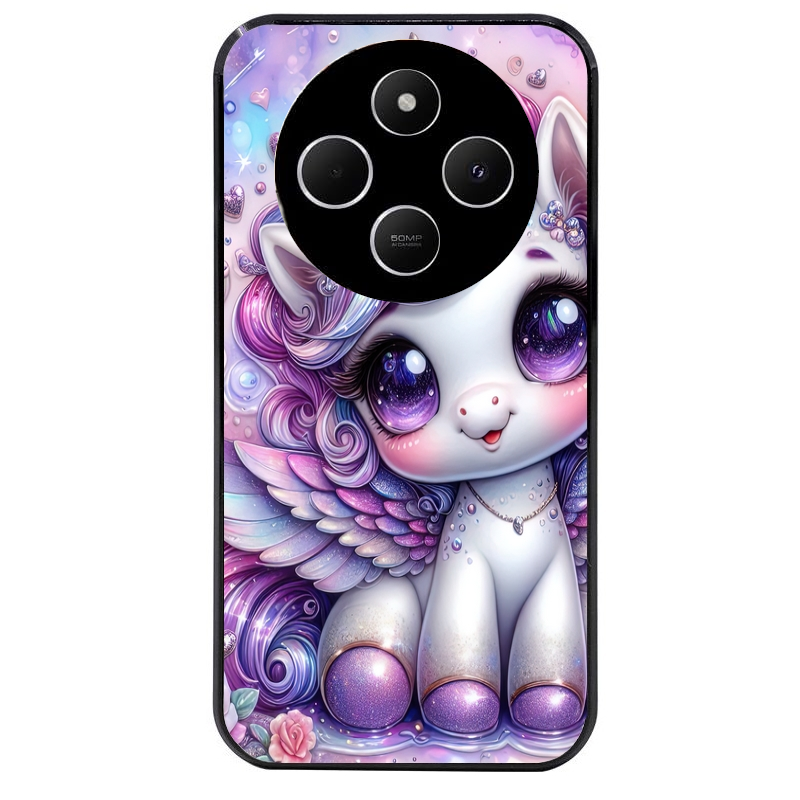 Coque noire taperso pour POCO C75 avec motif licorne violette protection antichoc personnalisée