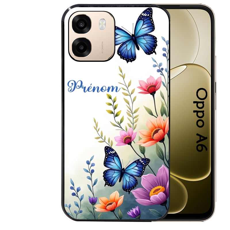 Coque noire taperso pour OPPO A6 A6X 4G et 5G avec motif papillon prenom personnalisee protection antichoc personnalisée