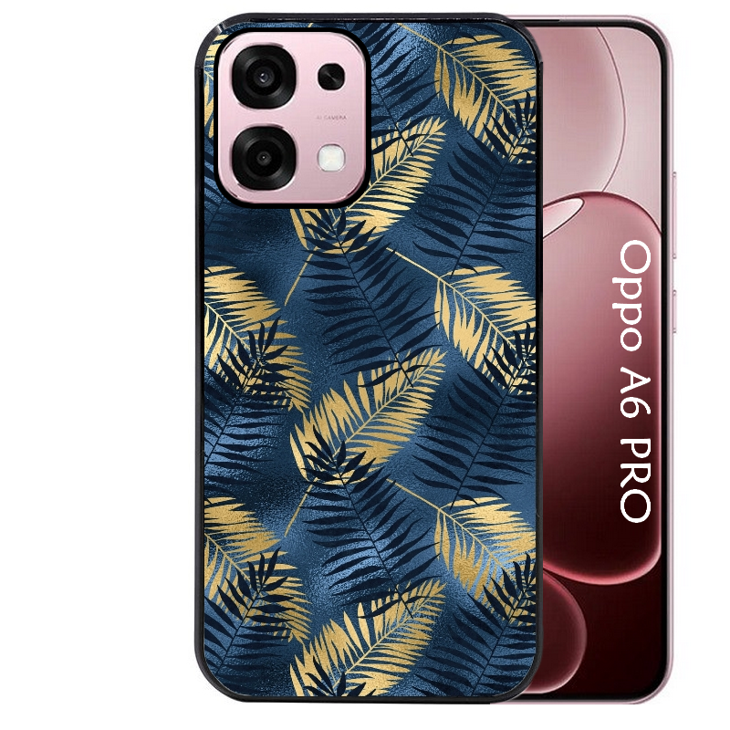 Coque noire taperso pour OPPO A6 PRO 4G et 5G avec motif palmier bleu protection antichoc personnalisée