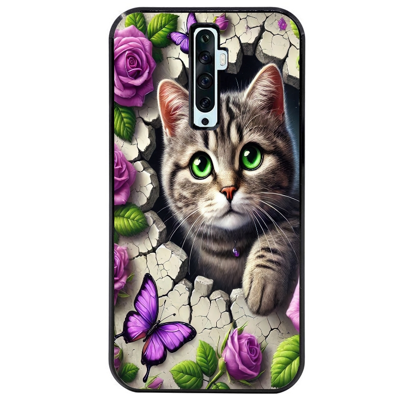 Coque noire taperso pour OPPO Reno 2 et 2Z avec motif chat papillon 3 protection antichoc personnalisée