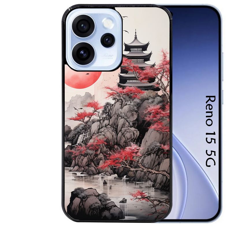 Coque noire taperso pour OPPO Reno 15 et F FS 5G avec motif japan et temple protection antichoc personnalisée