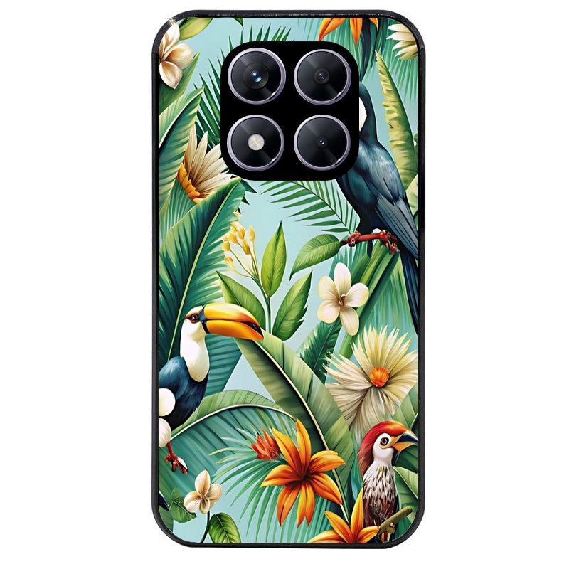 Coque noire taperso pour Redmi Note 14 et PRO PLUS 4G 5G avec motif perroquet tropical protection antichoc personnalisée