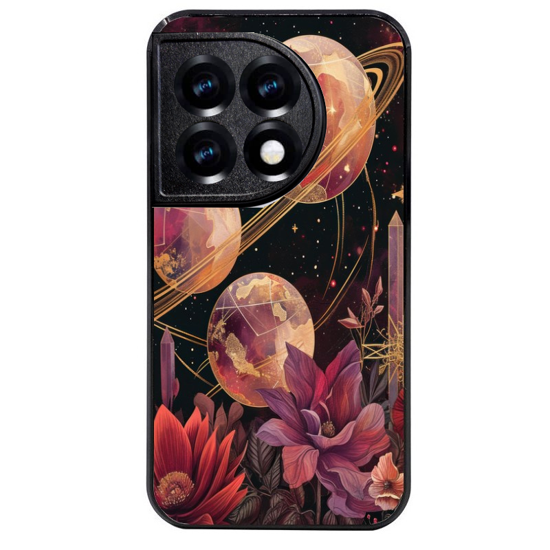 Coque noire taperso pour OnePlus 11 et 12 avec motif astro et fleurs protection antichoc personnalisée