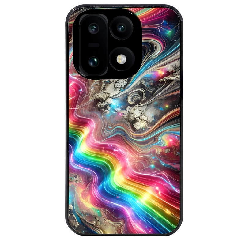 Coque noire taperso pour OnePlus 15 avec motif marbre arc en ciel protection antichoc personnalisée