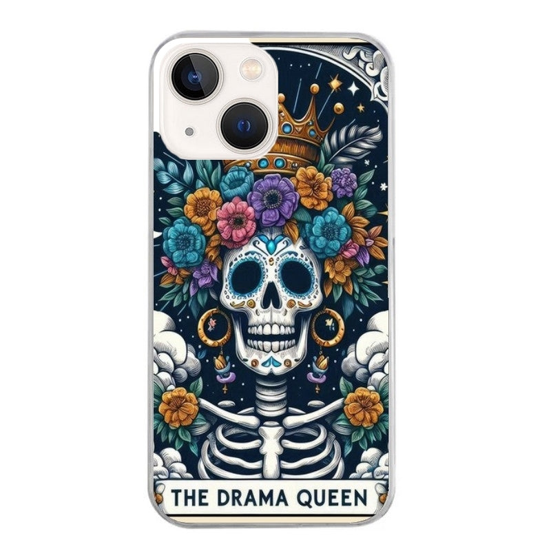 Coque taperso pour Iphone 15 et PRO PLUS PRO MAX avec motif tete de mort drama queen protection antichoc personnalisée