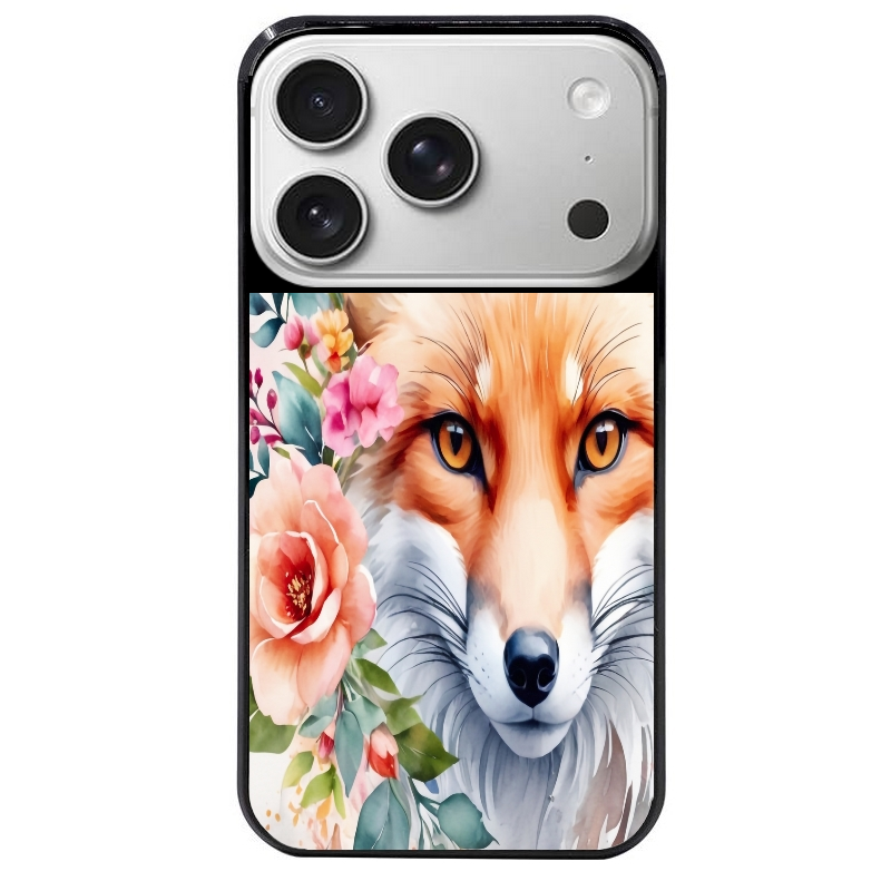Coque noire taperso pour Iphone 17 17E AIR MAX PRO avec motif renard fox et fleurs protection antichoc personnalisée