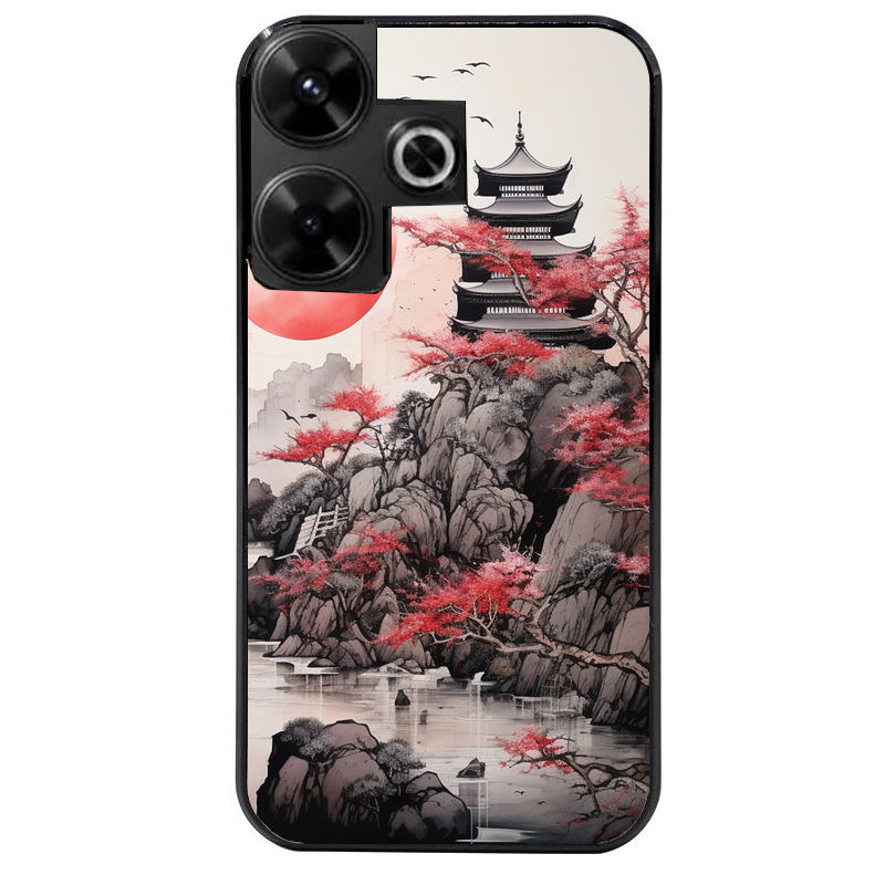 Coque noire taperso pour POCO M6 4G avec motif japan et temple protection antichoc personnalisée