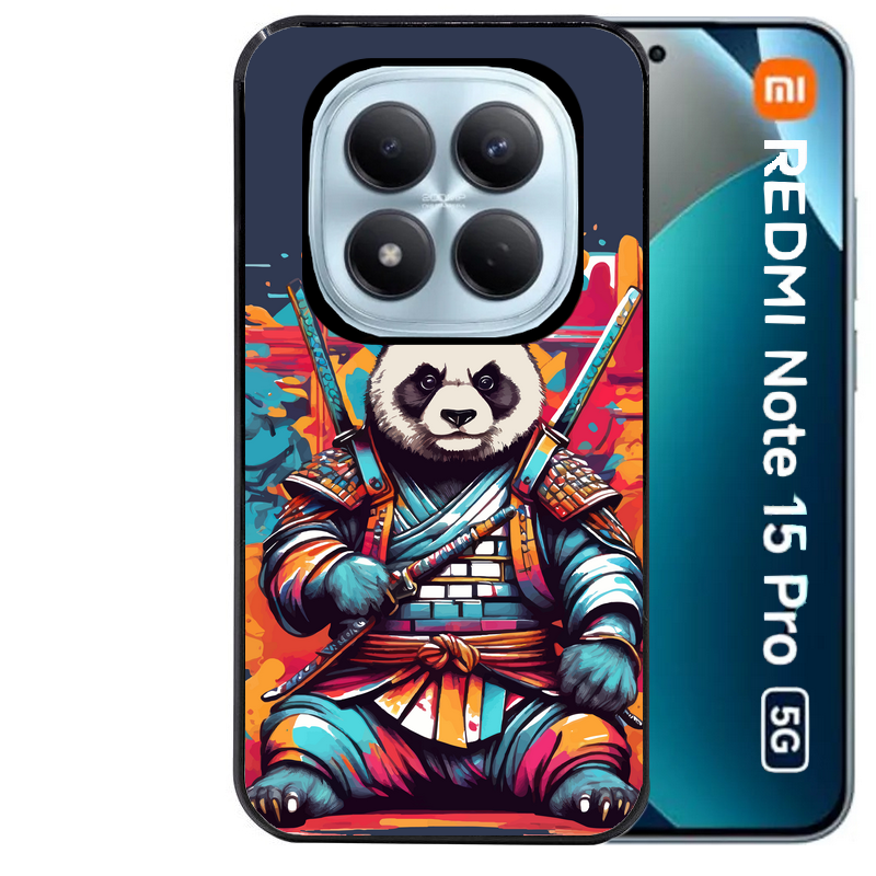 Coque noire taperso pour Redmi Note 15 et PRO PLUS 4G 5G avec motif panda katana personnalisee protection antichoc personnalisée