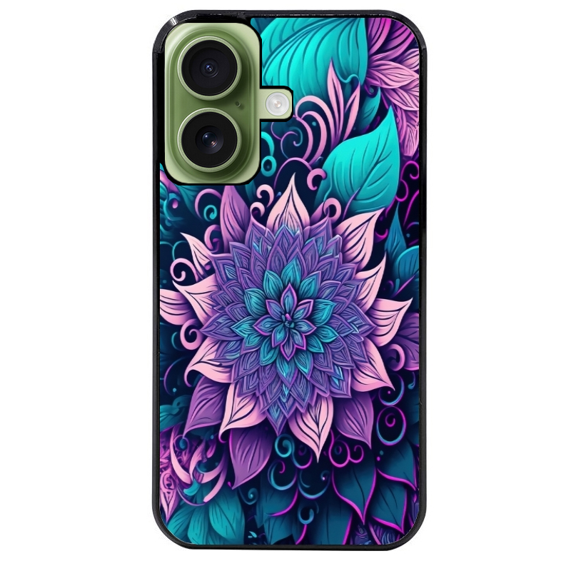 Coque noire taperso pour Iphone 17 17E AIR MAX PRO avec motif tropical mandala et fleur violet protection antichoc personnalisée