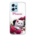 Coque taperso pour Redmi Note 12 4G 5G PRO 4G avec motif chat fleurs personnalisee protection antichoc personnalisée