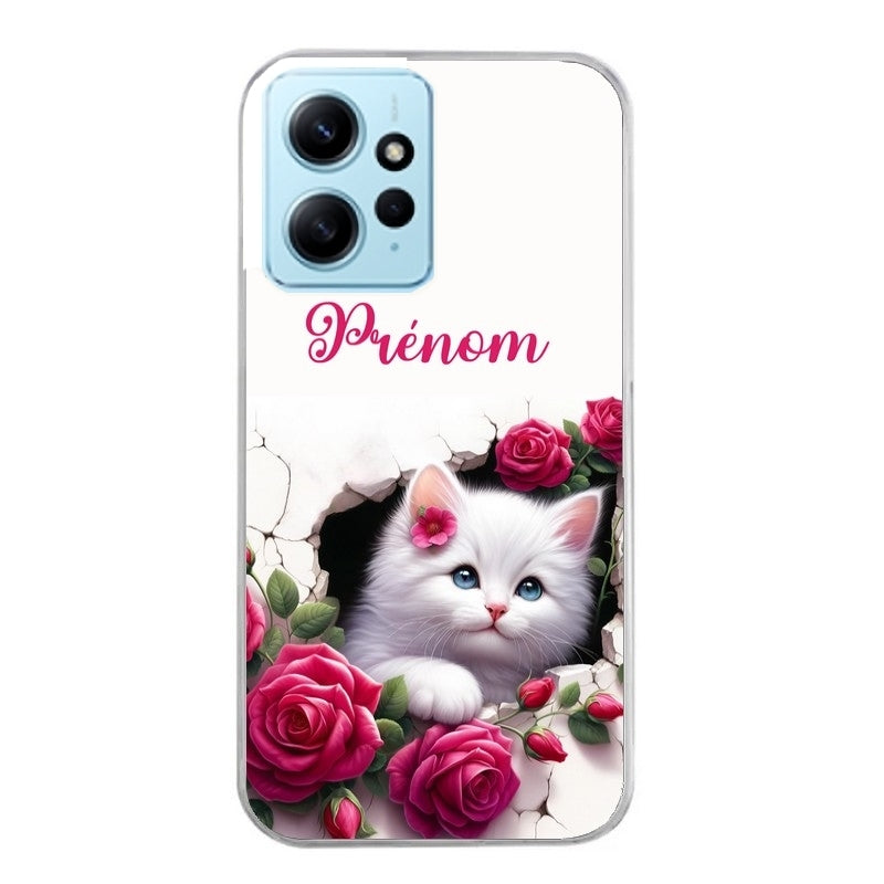 Coque taperso pour POCO X5 5G avec motif chat fleurs personnalisee protection antichoc personnalisée