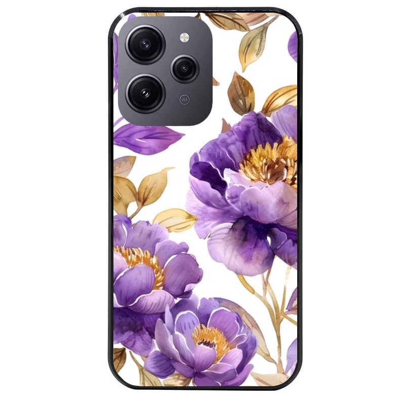 Coque noire taperso pour Redmi 12 4G et 5G avec motif fleur pivoine protection antichoc personnalisée