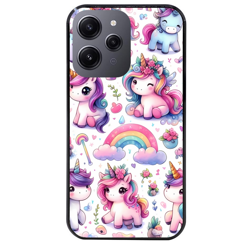 Coque noire taperso pour Redmi 12 4G et 5G avec motif licorne arc en ciel protection antichoc personnalisée