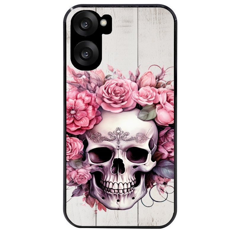 Coque noire taperso pour OnePlus Nord CE5 avec motif tete de mort floral protection antichoc personnalisée