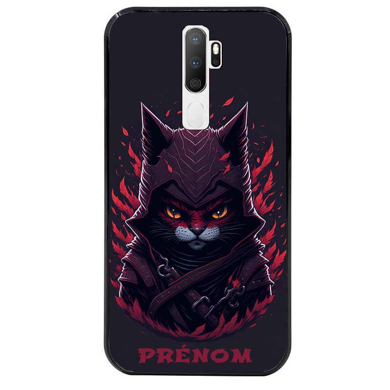 Coque noire taperso pour OPPO A5 A9 2020 avec motif chat samourai personnalise protection antichoc personnalisée