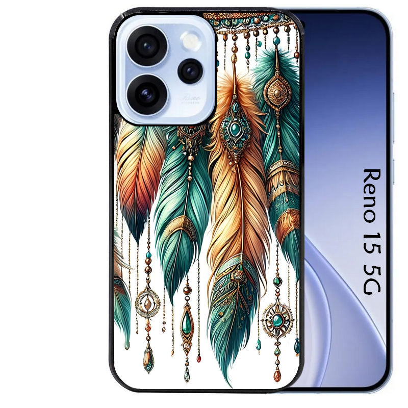 Coque noire taperso pour OPPO Reno 15 et F FS 5G avec motif plumes et bijoux protection antichoc personnalisée