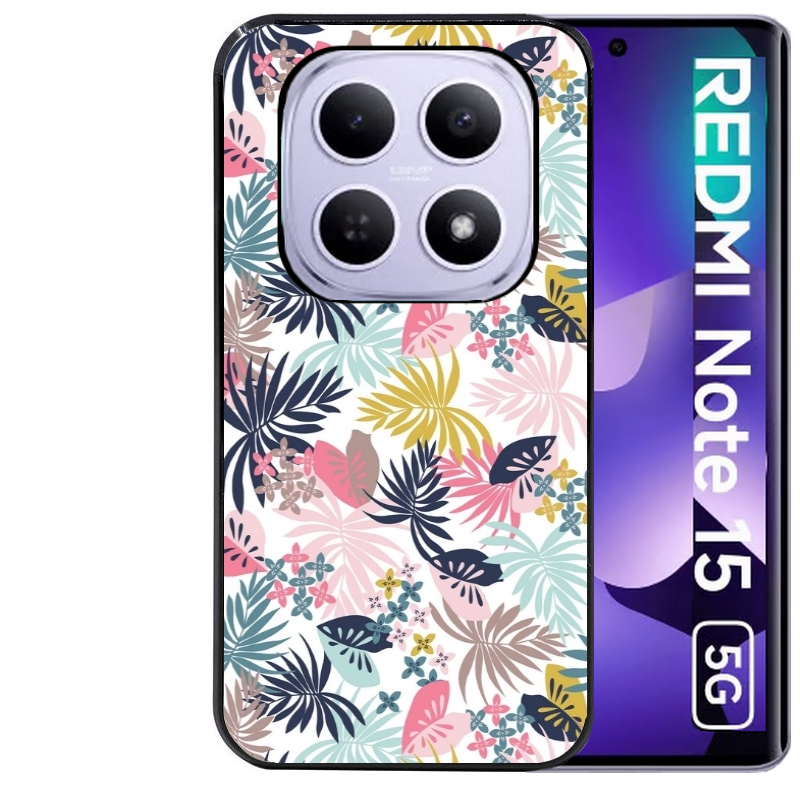 Coque noire taperso pour Redmi Note 15 et PRO PLUS 4G 5G avec motif jungle et fleur rose protection antichoc personnalisée