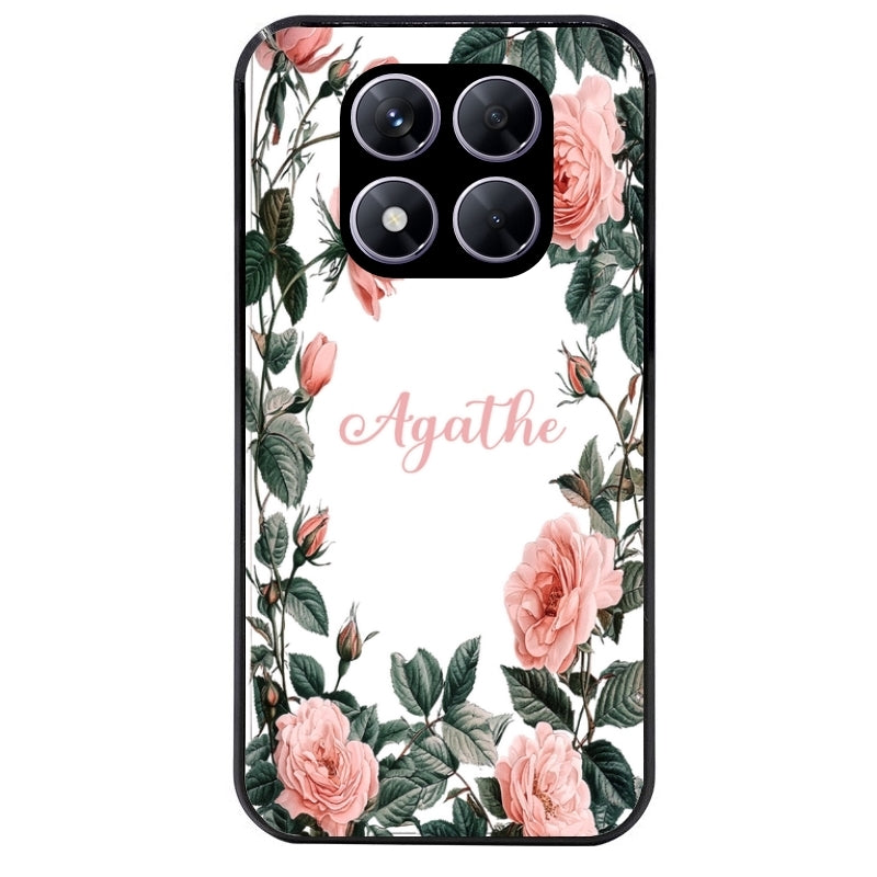 Coque noire taperso pour Redmi Note 14 et PRO PLUS 4G 5G avec motif cadre fleur pastel personnalisee protection antichoc personnalisée