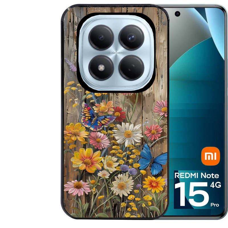 Coque noire taperso pour Redmi Note 15 et PRO PLUS 4G 5G avec motif bois et papillon 1 protection antichoc personnalisée