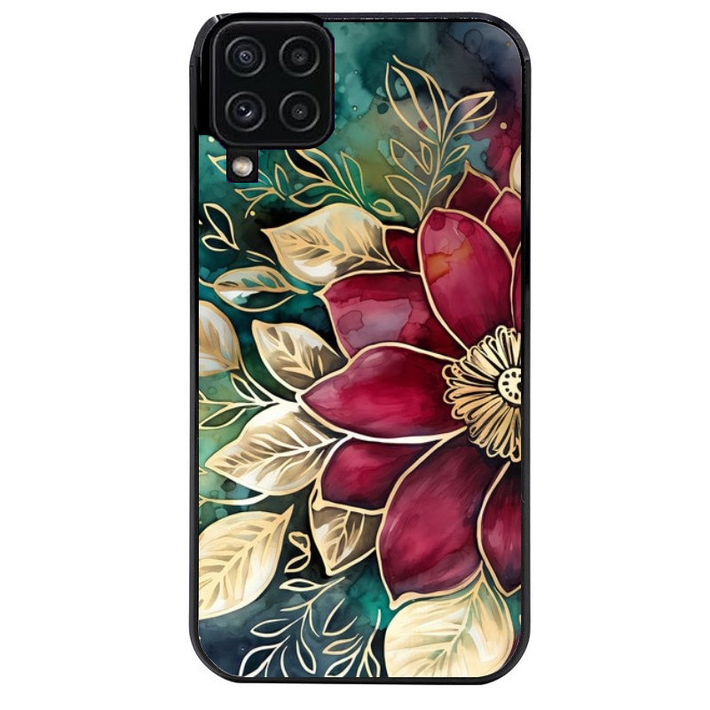 Coque noire taperso pour galaxy A22 A32 A52 A52S 4G 5G  avec motif fleur poinsettia style noel protection antichoc personnalisée