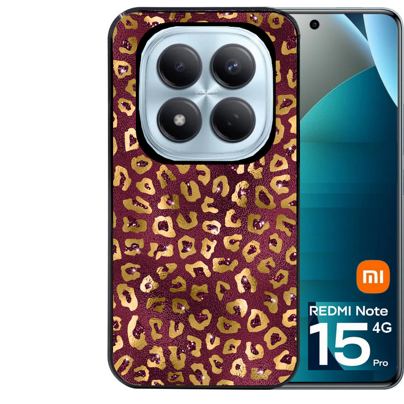 Coque noire taperso pour Redmi Note 15 et PRO PLUS 4G 5G avec motif leopard grenat protection antichoc personnalisée