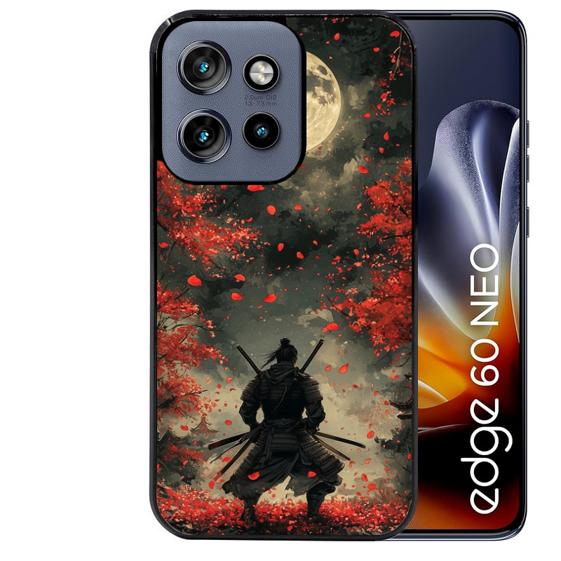Coque noire taperso pour Moto Edge 60 et Neo Fusion Pro avec motif samourai et katana protection antichoc personnalisée