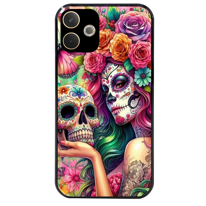 Coque noire taperso pour OPPO A5 PRO 4G et 5G avec motif tete de mort calavera skull protection antichoc personnalisée