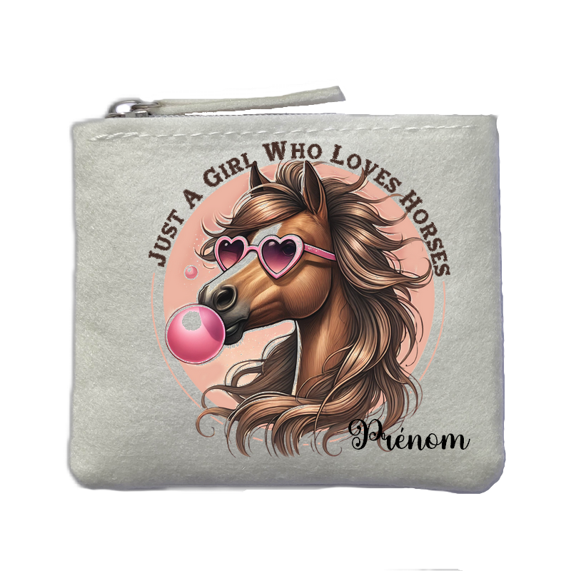 Porte monnaie personnalisé cheval bubble ivoire en feutrine en feutrine ivoire