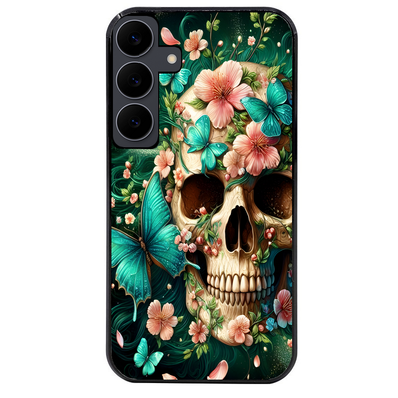 Coque noire taperso pour galaxy A06 A16 A26 A36 A56 avec motif tete de mort skull printemps protection antichoc personnalisée