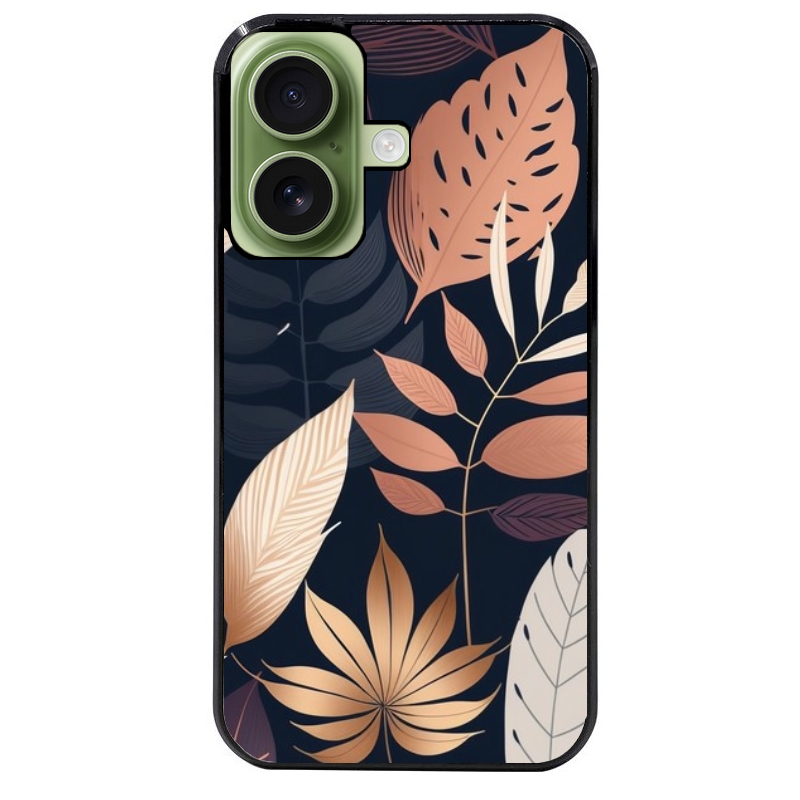 Coque noire taperso pour Iphone 16 16E PLUS MAX PRO avec motif jungle et feuilles protection antichoc personnalisée