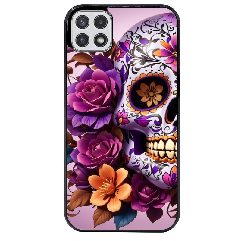 Coque noire taperso pour galaxy A22 A32 A52 A52S 4G 5G  avec motif tete de mort calavera violette protection antichoc personnalisée