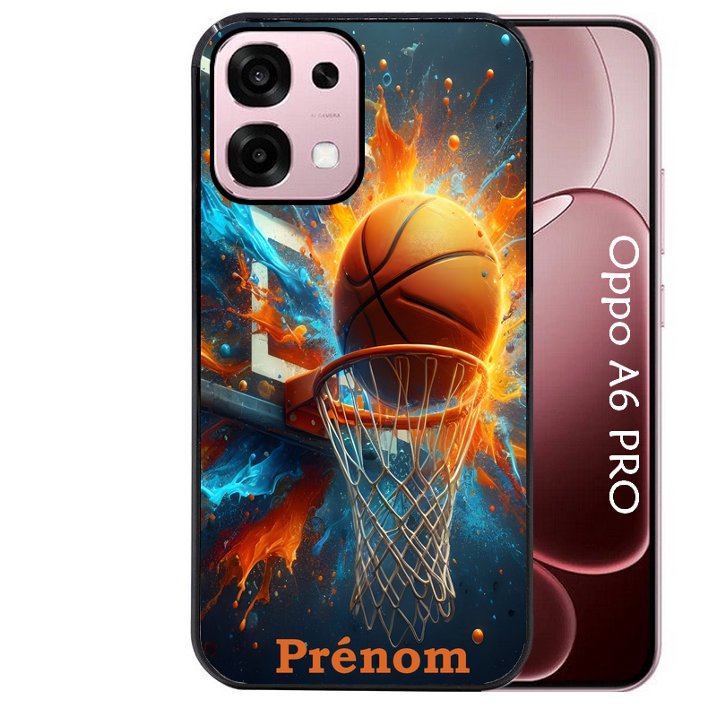 Coque noire taperso pour OPPO A6 PRO 4G et 5G avec motif basket ball color personnalise protection antichoc personnalisée