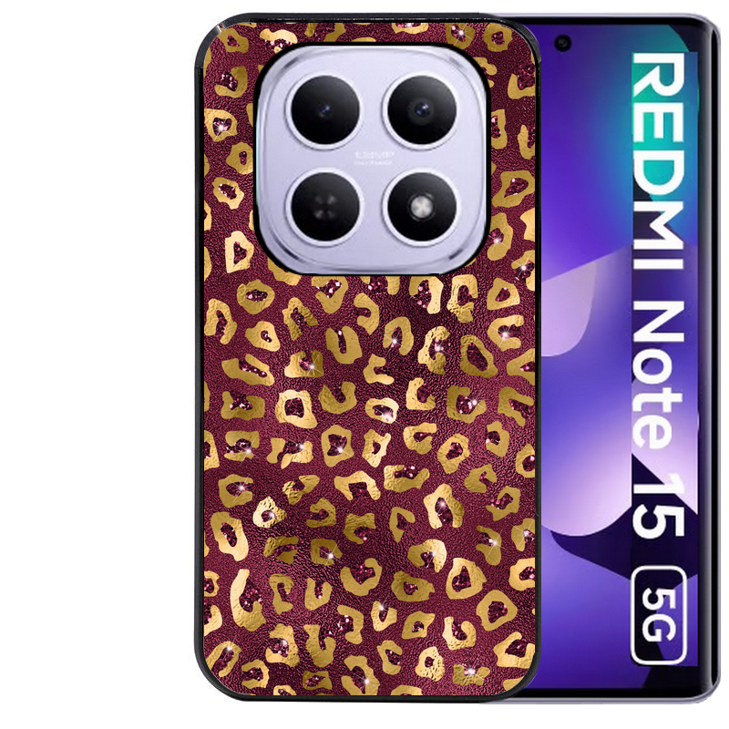 Coque noire taperso pour Redmi Note 15 et PRO PLUS 4G 5G avec motif leopard grenat protection antichoc personnalisée