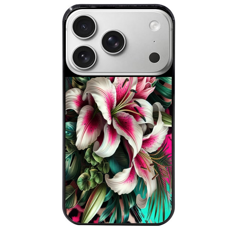 Coque noire taperso pour Iphone 17 17E AIR MAX PRO avec motif leopard hibiscus protection antichoc personnalisée