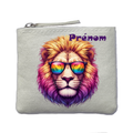 Porte monnaie personnalisé lion lunettes ivoire en feutrine en feutrine ivoire