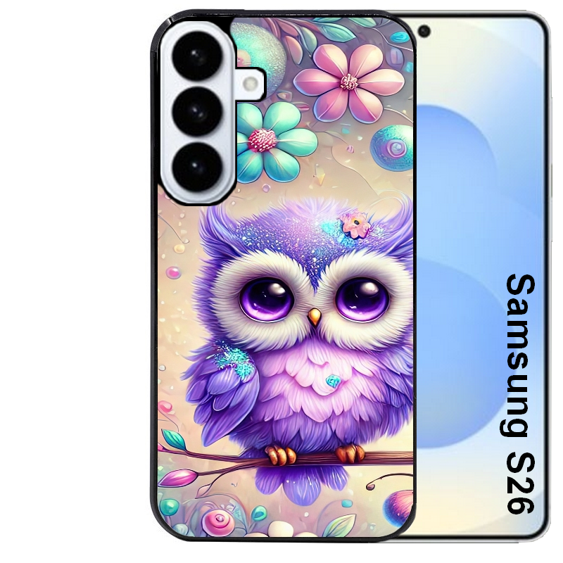 Coque noire taperso pour galaxy S26 et PLUS ULTRA FE avec motif chouette violette protection antichoc personnalisée