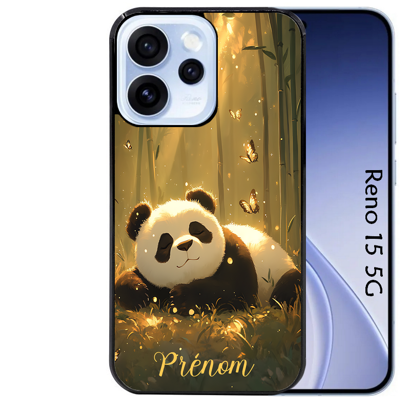 Coque noire taperso pour OPPO Reno 15 et F FS 5G avec motif panda et papillon personnalisee protection antichoc personnalisée
